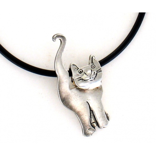 Rubberen choker met zilveren kat