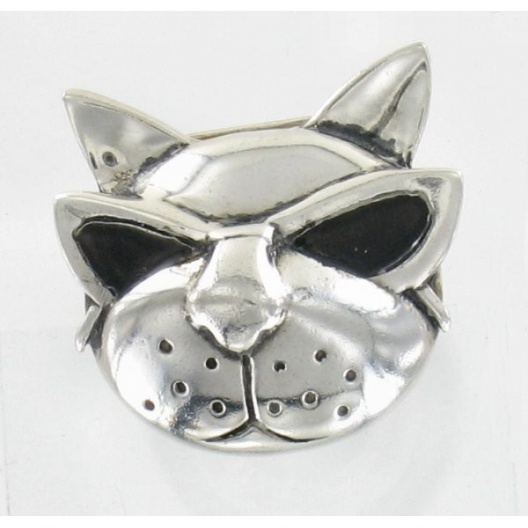 Silver brooch with black enamel